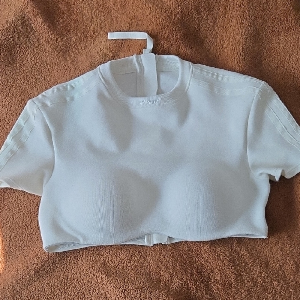 Adidas Blue Crop Bodysuit with Mandarin Collar